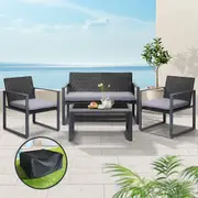 4 Piece Outdoor Wicker Furniture Set With Cover