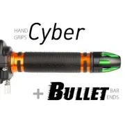 KiWAV Motorcycle Cyber grips Orange with Bullet Bar Ends Green/Black