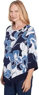[Alfred Dunner] Classic Patch Floral with Border Polyester, Multi, Medium Petite