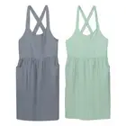 2Pack Cross Back Cotton Chef Aprons W 2 Pockets Pinafore Dress Grey/Light Green