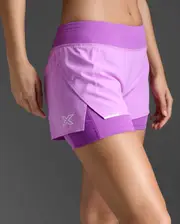 Aero 2-in-1 4 Inch Shorts, 2XU, XL, Thistle/White Reflective, Female