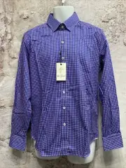 NWT Robert Graham Mens Plaid Check Blue Purple Button Up Shirt M FLIP CUFF W13