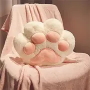 [NXSM] Stuffed cat paw Travel Blanket and Pillow Set,3 in 1 Plush Stuffed Hugging Pillow with Warming Hands Pillow Blanket for Kids Gift Airplane Train Bed Office Nap (White)