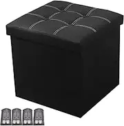 Storage Ottoman Cube,Foldable Storage Boxes. Doubles as Footrest & Step Stool. Padded Seat. Ideal for Dorm or Living Room (Black)