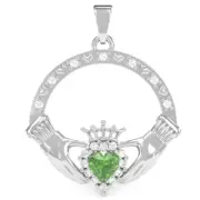 Peridot Diamond Claddagh Pendant In 14k Solid Gold