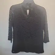 Rose & Olive Black Laced Long Sleeved Top 3 Button Neck Closure Size SMALL