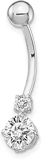 [JewelryWeb] White Gold Polished Screw back With 3 and 6mm CZ Simulated Diamonds Belly Ring Dangle
