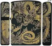 Zippo Lighter Japanese Pattern Phoenix Dragon Simple Black Gold Antique Ja
