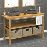 Bathroom Vanity Cabinet with River Stone Sinks Solid Wood Teak,Bathroom Vanity Units 76.42KG-3096590