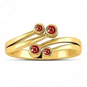 [Gemstar Jewellery] 925 Silver Round Red Garnet Bypass Adjustable Toe Ring in 14k Yellow Gold Filled, 925 Silver,Metal, garnet (cz)