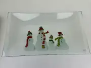 The Pampered Chef Snowmen Rectangular Platter Plate #2821 Glass 13.5" x 8" New