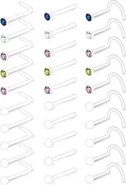 [LAURITAMI] 30pcs Clear Nose Studs Retainers 20G Bioflex Acrylic Flexible Nose Screw Nostril Crystal Diamond Body Piercing