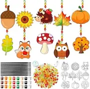 Dunzoom 30 Set Fall Window Art Suncatchers Kits Autumn Pumpkin Maple Leaves DIY Suncatchers Craft Kits Make Your Own Suncatcher Paint Suncatchers Ornaments for Kids Thanksgiving Art Craft Activities