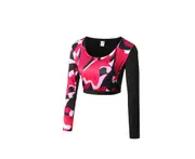 Women Crop Top Long Sleeve Yoga T-Shirt Quick Dry Gym Running Tights Tees - Red