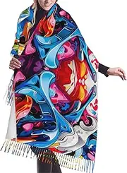 [DRTGEDS] Graffiti Drawing Scarfs For Women Fall Winter Scarves Pashmina Shawls And Wraps For All Season Christmas Gift