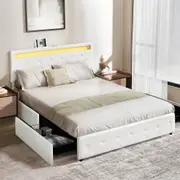 Levede Double Queen Bed Frame with Headboard Storage Drawer LED Leather USB Charge