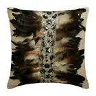 Couch Pillow Cover Beige 16"x16", Square Linen - Crystallised Feathers