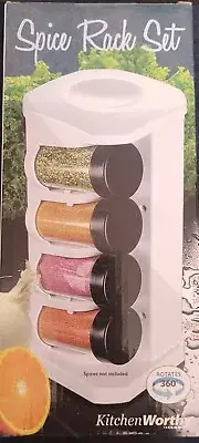New Kitchen Worthy 8 Jars Rotating Spice Rack Set Rotate 360° ￼White