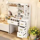 Makeup Vanity Desk with Mirror and Lights,Vanity Table with Drawers and Shelfs