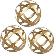 YIYA Gold Decorative Sphere Set of 3 - Metal Ball Decoration - Metal Band Decorative Ball - Metal Ball Table Decor for Living Room Bedroom Kitchen Office Coffee Table Desk