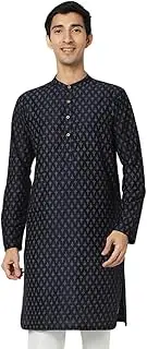 [In-Sattva] Men's Indian Mandarin Collar Geometric Patterned Long Kurta Tunic