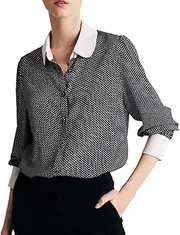 [Generic] Womens Blouses Women Dots Shirts Silk Crepe De Chine Single Breasted Blouses Office Lady Top