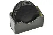 Leatherkart Genuine Leather Round Coasters - Black