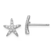 Sterling Silver Rhodium-Plated Cz Micro Pav Starfish Post Earrings