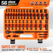 56 Piece 1/4" Drive Master Deep Impact Socket Set - Metric & Imperial with Extension Bar