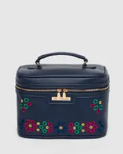 Navy Blue Embroidered Cosmetic Case