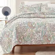 Sleep Zone 3-Piece Printed Quilt Set - Full/Queen Size (2 Pillow Shams) - Lightweight Reversible Bedding Coverlet Set for All Season (Classic Paisley Pattern)