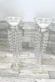NIB Shannon Crystal By Godinger Crystal Candle Holder Pair, 13-3/4" Tall