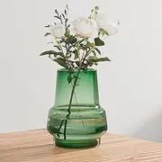 Relexome Green Glass Flower Vase for Centerpieces Bouquet Flowers Modern Wide Mouth Glass Vase Decorative Bud Vases for Home Decor, Living Room, Kitchen, Dining Table, Entryway 7.3 Inch