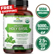Extra Strength USDA Organic Holy Basil, 20:1 Tulsi Extract, 6000 mg Strength