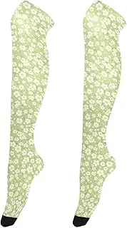 [FRODOTGV] Blooming Flower Green Knee-High Women's Stockings Soft Long Knee High Socks for Ladies Over Knee Thigh Socks, Blooming Flower Green