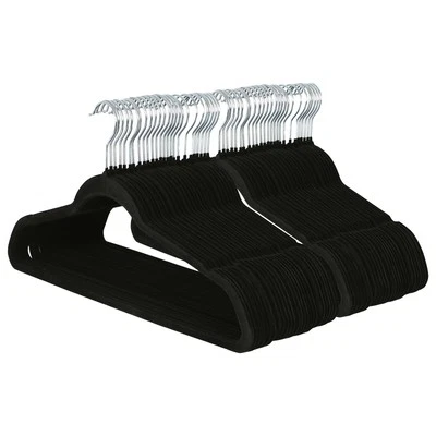 50x Non-Slip Velvet Hangers 45cm Black Suit Shirts Trouser Bar Clothes Hanger