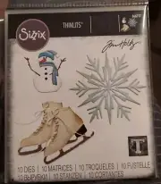 NIP Sizzix Tim Holtz Winter Wishes Snowman, Skates And Snowflake 10pc Die Set