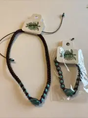 Save The Turtles Beaded Necklace/Chocker And Bracelet Set Turquoise Turtle Charm