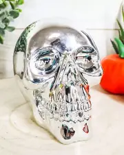 Chrome Silver Electroplated Jointed Human Skull Small Ossuary Macabre Figurine