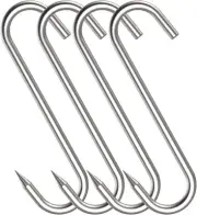 S Meat Hooks for Butchering 4 Pack 10mm 8" Premium Stainless Steel Hanging Tools