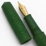 Lotus Saral Hand Carved Fountain Pen - Nikko Green Ebonite, JoWo #6 Nibs (New)