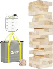 GOROCK Large Size Tumble Tower 60 PCS Wooden Block Stacking Games Stacks Over 5FT Classic Indoor Outdoor Lawn Family Party Games for All Ages (7.15"X2.38"X1.43") (5FT)