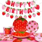 Strawberry Birthday Tableware, 91Pcs Strawberry Party Tableware Set - Strawbe...