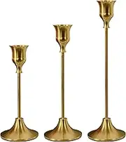 NLBTW Brass Gold Candle Stick Candle Holder Set of 3, Vintage Taper Candlestick Holders Festive Home Decor Hurricane Candle Holders for Fireplace Table Centerpiece