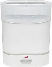 NIP Steriliser Baby Bottles: Vaporiser for up to 6 Bottles, Dummy + Accessories, Quick and Safe Steam Sterilisation in Just 9 Minutes, with Automatic Shut-Off, White