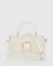 White Kerry Emboss Top Handle Bag