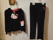 NW GirlHelloKitty2-PcBlackPink VelourSequinRuffleTrackSuitHoodie&PantActiveSet 6