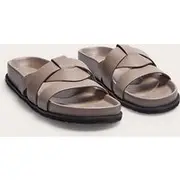 Mushroom Pu Round Toe Weave Chunky Strap Sandals, Mushroom