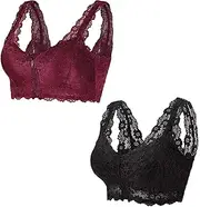 [Generic] 2-Pack Front Close Mastectomy Bras for Women Full Coverage Pockets Post Op Everyday Bra Top with Removable Pads