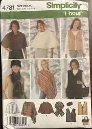 Simplicity Poncho-Scarf-Vest-Headband-Bag Pattern #4781: Size L/XL